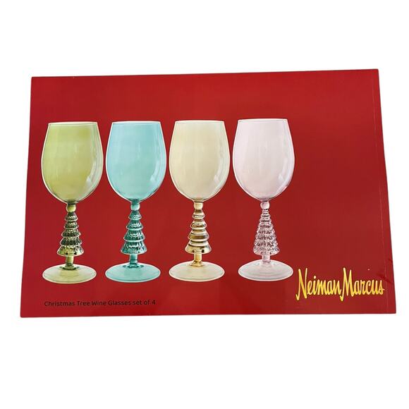 Neiman Marcus Multicolor Christmas Tree Wine Glass Set of 4 in Holiday Gift Box - Picture 6 of 9